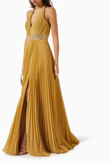 Crystal-embellished Pleated Gown