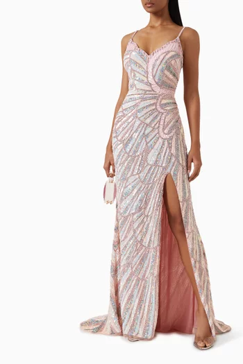 Sequin Embellished Floral Gown