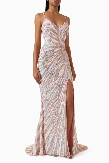 Sequin Embellished Floral Gown