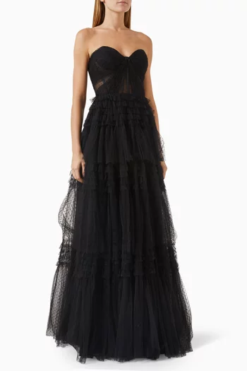 Layered Slit Ball Gown in Tulle
