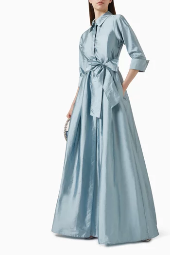 Belted Shirt Gown in Taffeta