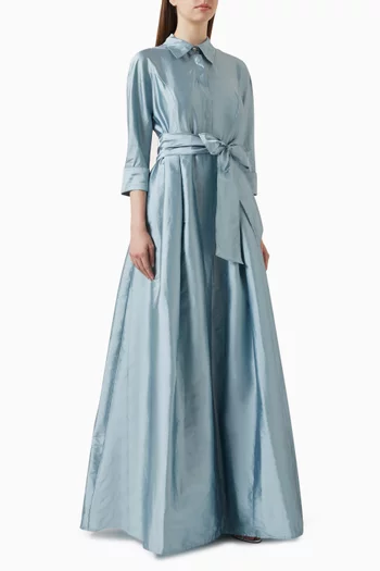 Belted Shirt Gown in Taffeta