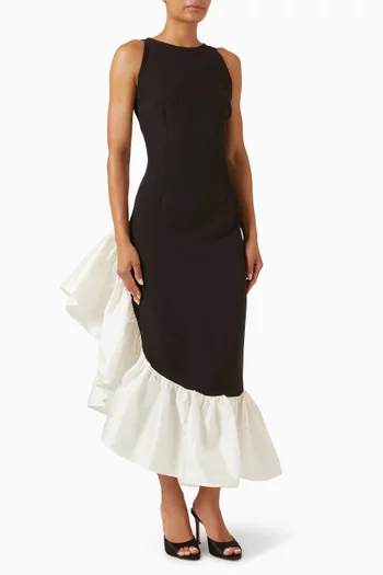 Frida Midi Dress in Crepe & Taffeta
