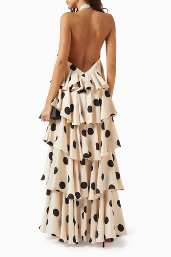 Tiered Ruffle Polka-dot Gown in Charmeuse