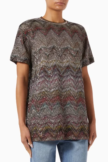 Sequin-embellished T-shirt in Rayon Blend