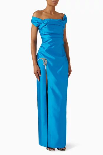Bailey Off-shoulder Gown in Silk Wool