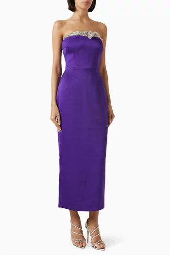 Lorna Embellished Dress in Satin