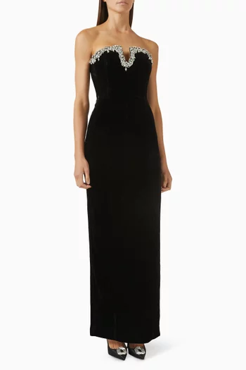 فستان سهرة كلودين مطرز بالكريستال مخمل