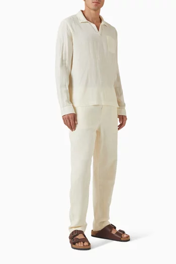 قميص سهل الارتداء قطن وكتان خفيف 