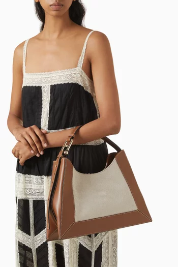 Nuvola Large Hobo Bag in Canvas & Leather