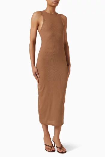 فستان طويل بتصميم رياضي في الخلف قطن وجيرسيه