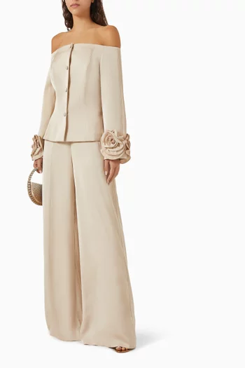 3D Rosette Top & Pants Set in Satin