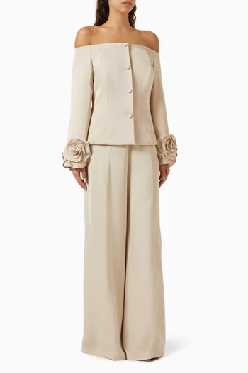 3D Rosette Top & Pants Set in Satin