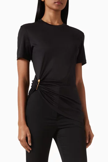 Safety Pin Draped T-shirt in Silk-cotton