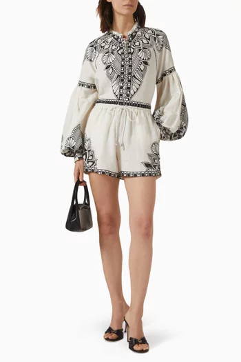 Soren Embroidered Shorts in Linen Blend