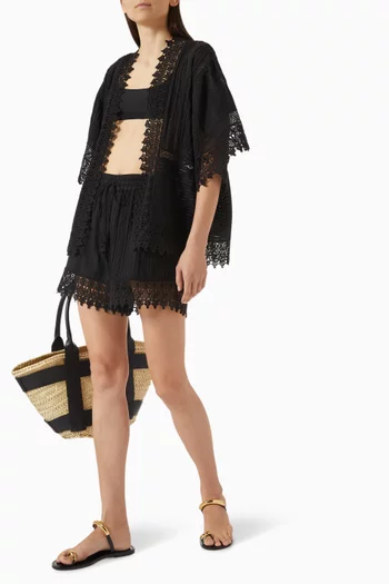 كيمونو اثيريال بأشرطة دانتيل مزيج قطن