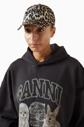 Leopard-print Logo Cap in Cotton Canvas