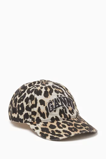 Leopard-print Logo Cap in Cotton Canvas