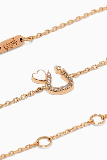 Tiny Bling Arabic Letter "Noon" Diamond Bracelet in 18kt Gold