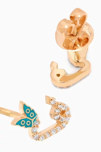 Tiny Bling Arabic Letter "Faa" Diamond Earrings in 18kt Gold