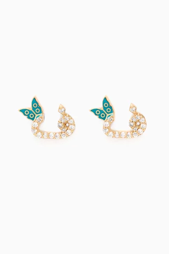 Tiny Bling Arabic Letter "Faa" Diamond Earrings in 18kt Gold