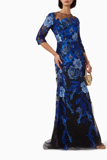 Floral Embroidered Gown in Tulle