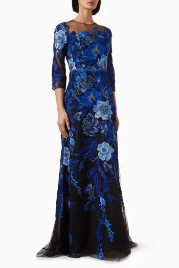 Floral Embroidered Gown in Tulle