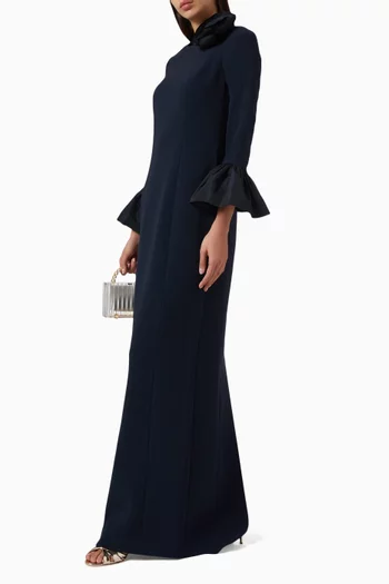 Flounce-cuff Gown in Crepe