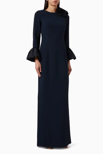 Flounce-cuff Gown in Crepe