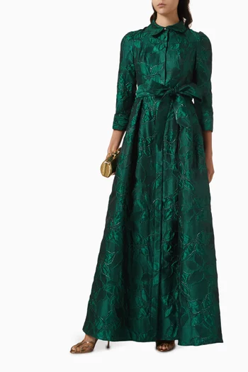 Floral Shirt Gown in Metallic-jacquard