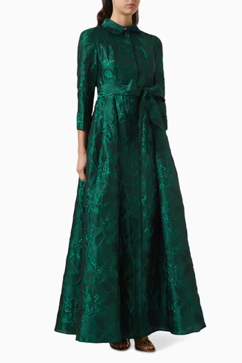Floral Shirt Gown in Metallic-jacquard