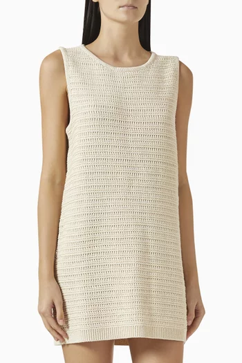 Crochet-knit Mini Dress in Cotton Blend