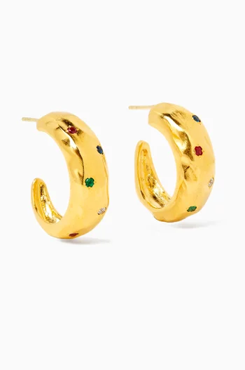 Chunky Gem Hoop Earrings in 22kt Gold-plated Brass