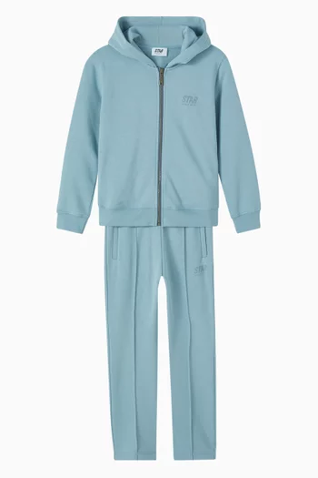 كنزة بغطاء رأس وسحّاب بطبعة بشعار الماركة مزيج قطن