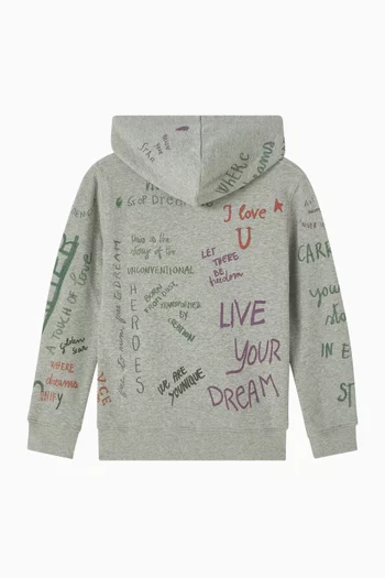 كنزة بغطاء رأس مزينة بطبعات بالكامل مزيج قطن