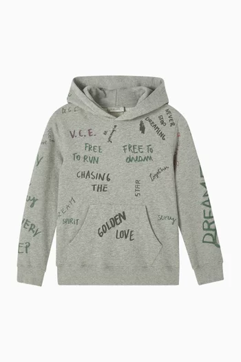 كنزة بغطاء رأس مزينة بطبعات بالكامل مزيج قطن