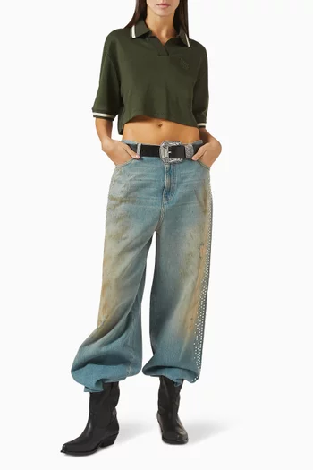 بنطال جينز ميلودي بقصة بويفريند ومرصع بحلي