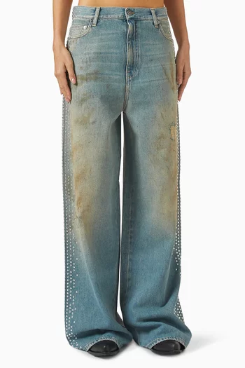 بنطال جينز ميلودي بقصة بويفريند ومرصع بحلي