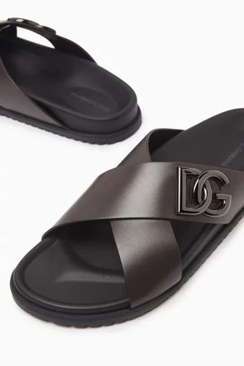 Criss-cross Logo Sandals in Calfskin Leather