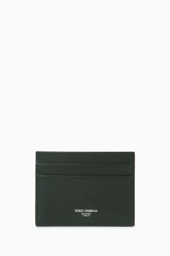 Logo Woven Card Holder in Leather