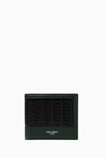 Logo Woven Bifold Wallet in Leather