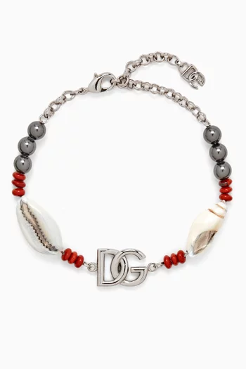 DG Beaded Shell Bracelet in Silver-tone Metal