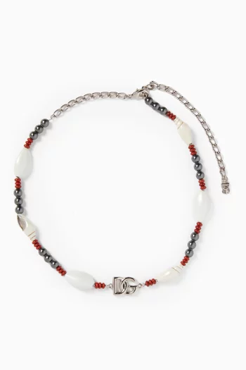 DG Beaded Shell Necklace in Silver-tone Metal