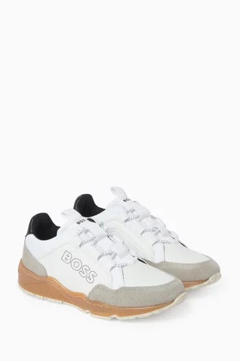 Logo Sneakers in Faux Leather & Mesh