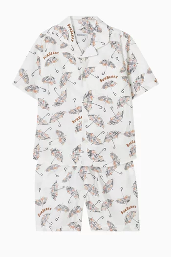 قميص قطن بوبلين بنقشة مربعات ومظلات