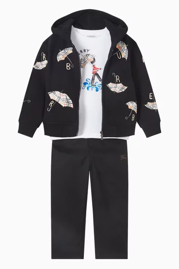 كنزة بغطاء رأس وسحّاب وطبعة مظلات بنقشة مربعات قطن