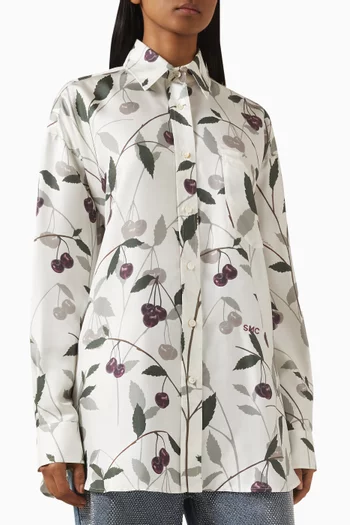 Oversized Cherry-print Shirt in Silk