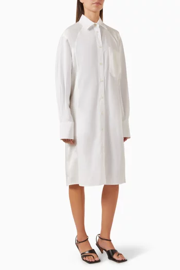 Midi Shirt Dress in Mixed Poplin-satin