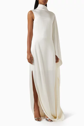 Asymmetric Draped Gown in Satin