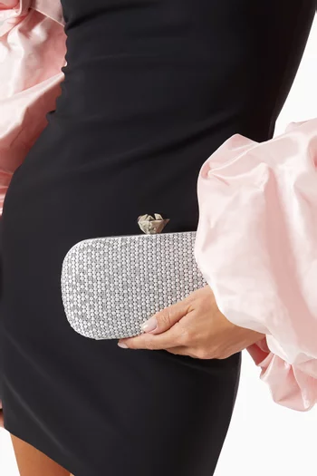 Diamond Honeycomb Box Clutch in Woven Fabric